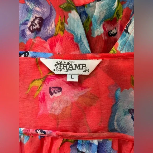 Tramp Red Sheer Buttoned Blouse #10 - Picture 3 of 4